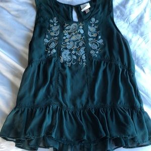 Emerald green floral sleeveless blouse-L
